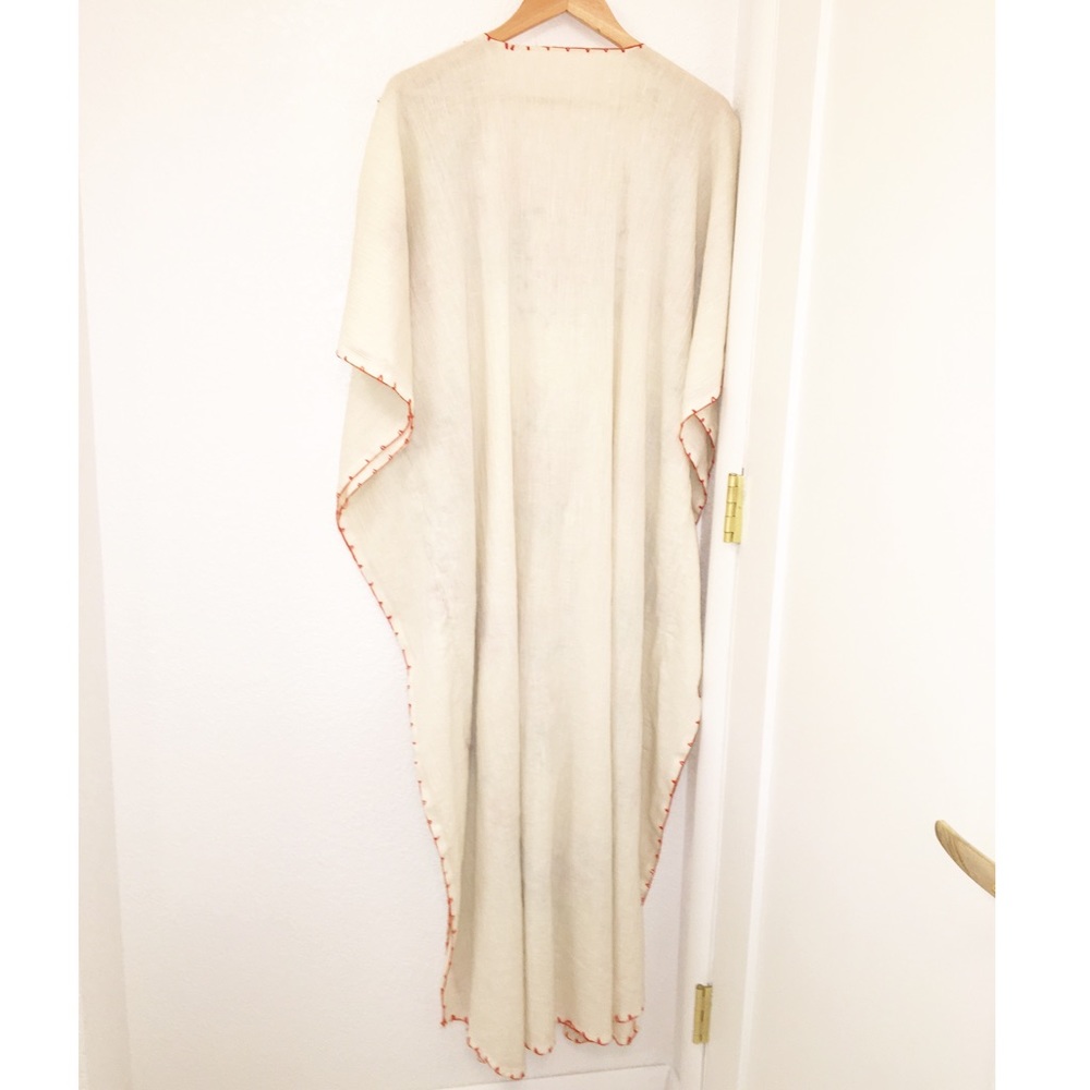 VTG Embroidered Bohemian Kaftan Cream SZ:Large - Picture 6 of 6
